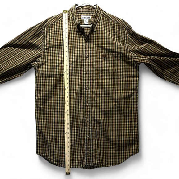 Carhartt Button Down Shirt Chest Pocket Brown Plaid Long Sleeve Collared Size L - Picture 10 of 14
